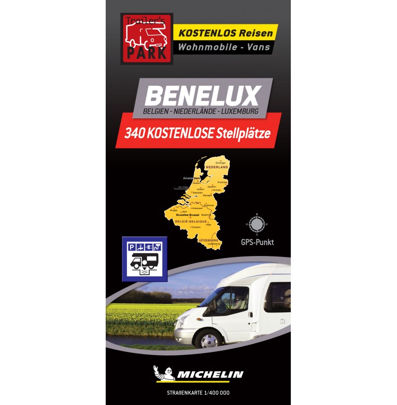 BENELUX-Straßenkarte der KOSTENLOSEN Wohnmobilstellplätze